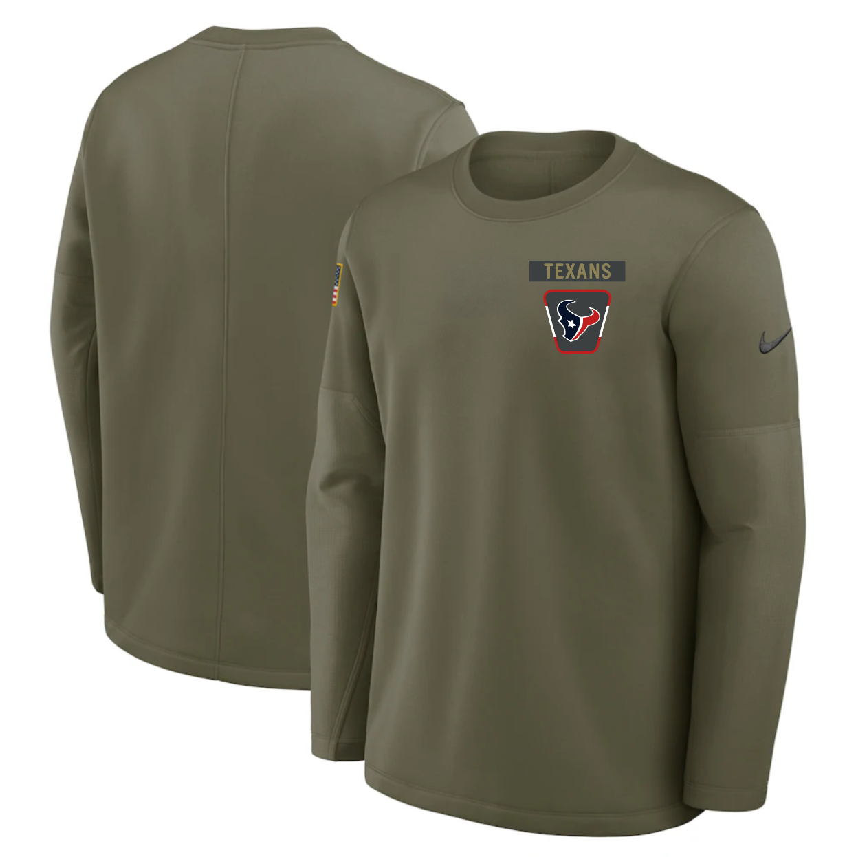 Men's Houston Texans Olive 2025 Salute to Service Sideline Coaches Therma-FIT Long Sleeve Shirt Men's Houston Texans Olive 2025 Salute to Service Sideline Coaches Therma-FIT Long Sleeve Shirt